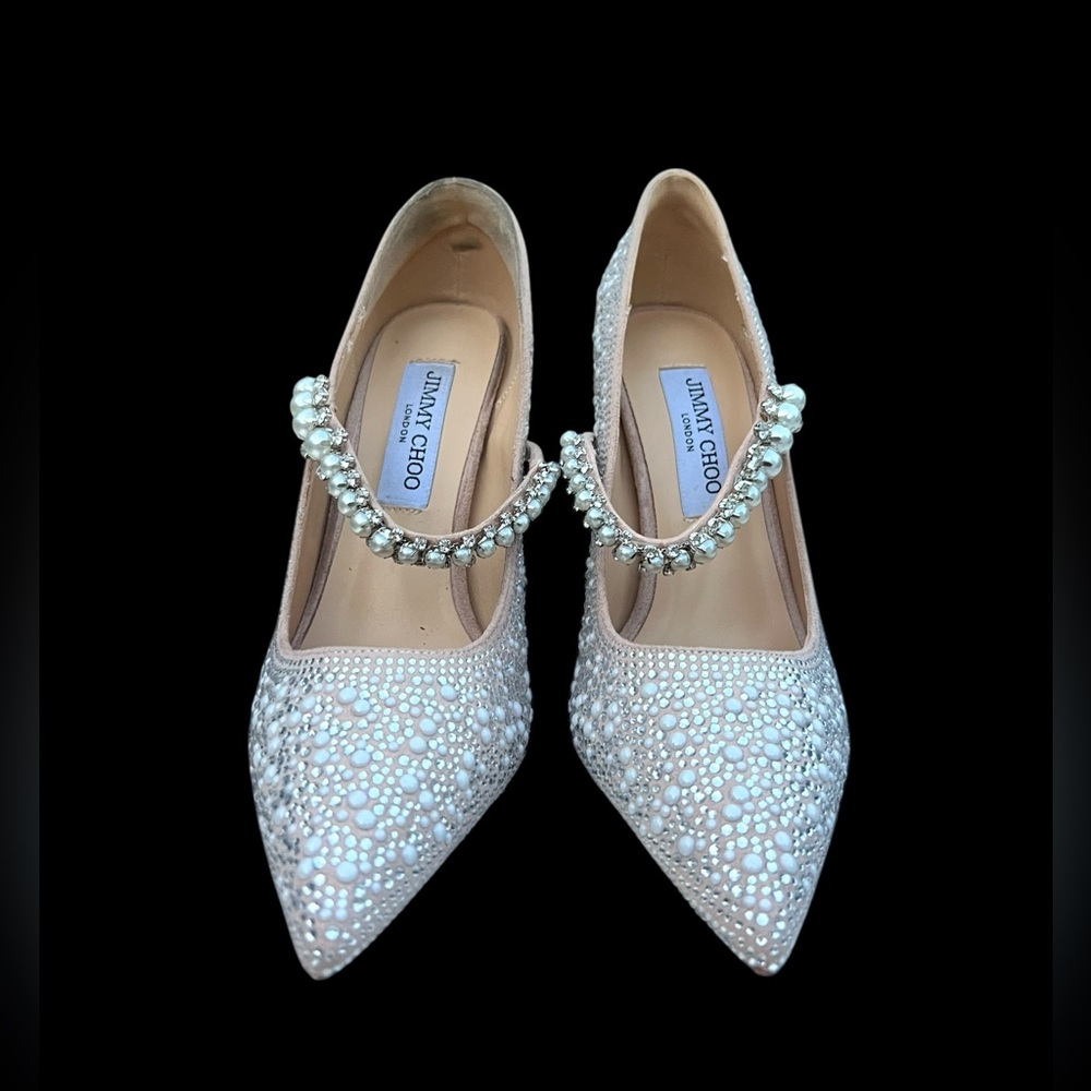 Jimmy Choo Pearl & Crystal Embellished White Heels